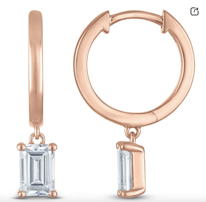 1-1/2 Carat Emerald-Cut Lab-Created Diamond Dangle Hoop Earrings in 14K Rose Gold (SI2/F)